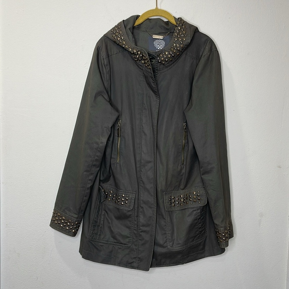 Vince Camuto Military Green Studded Hoody Jacket